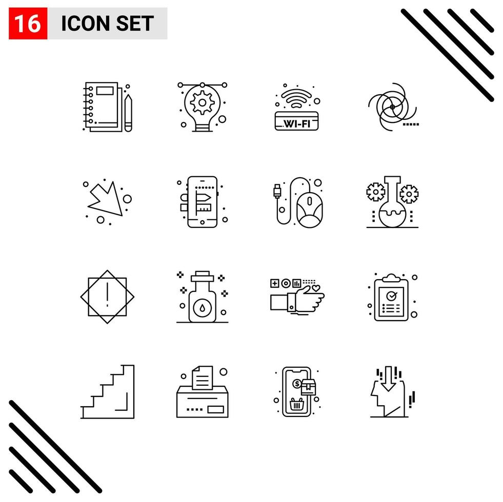 Universal Icon Symbols Group of 16 Modern Outlines of gravitational field illustration cosmos wifi Editable Vector Design Elements