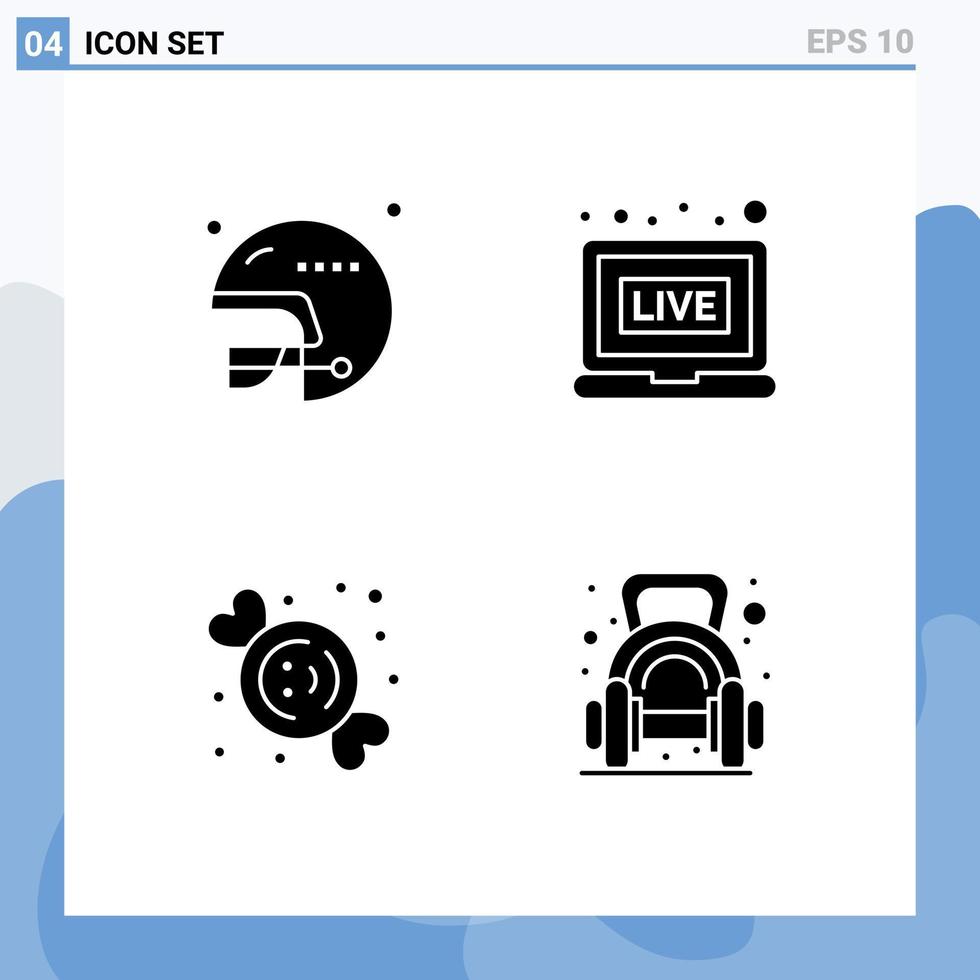 Modern Set of 4 Solid Glyphs and symbols such as football food sports news exercise Editable Vector Design Elements