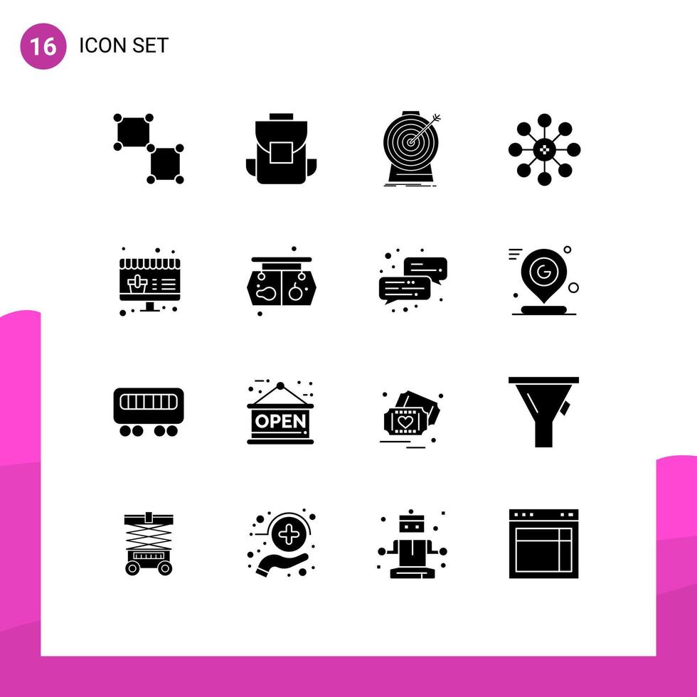 Pictogram Set of 16 Simple Solid Glyphs of online cell aim biology targeting Editable Vector Design Elements