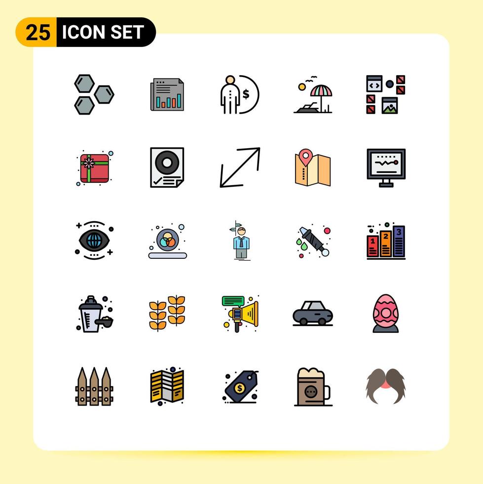 paquete de iconos de vector de stock de 25 signos y símbolos de línea para elementos de diseño de vector editables de negocio de ingresos de mercado de gestión de playa