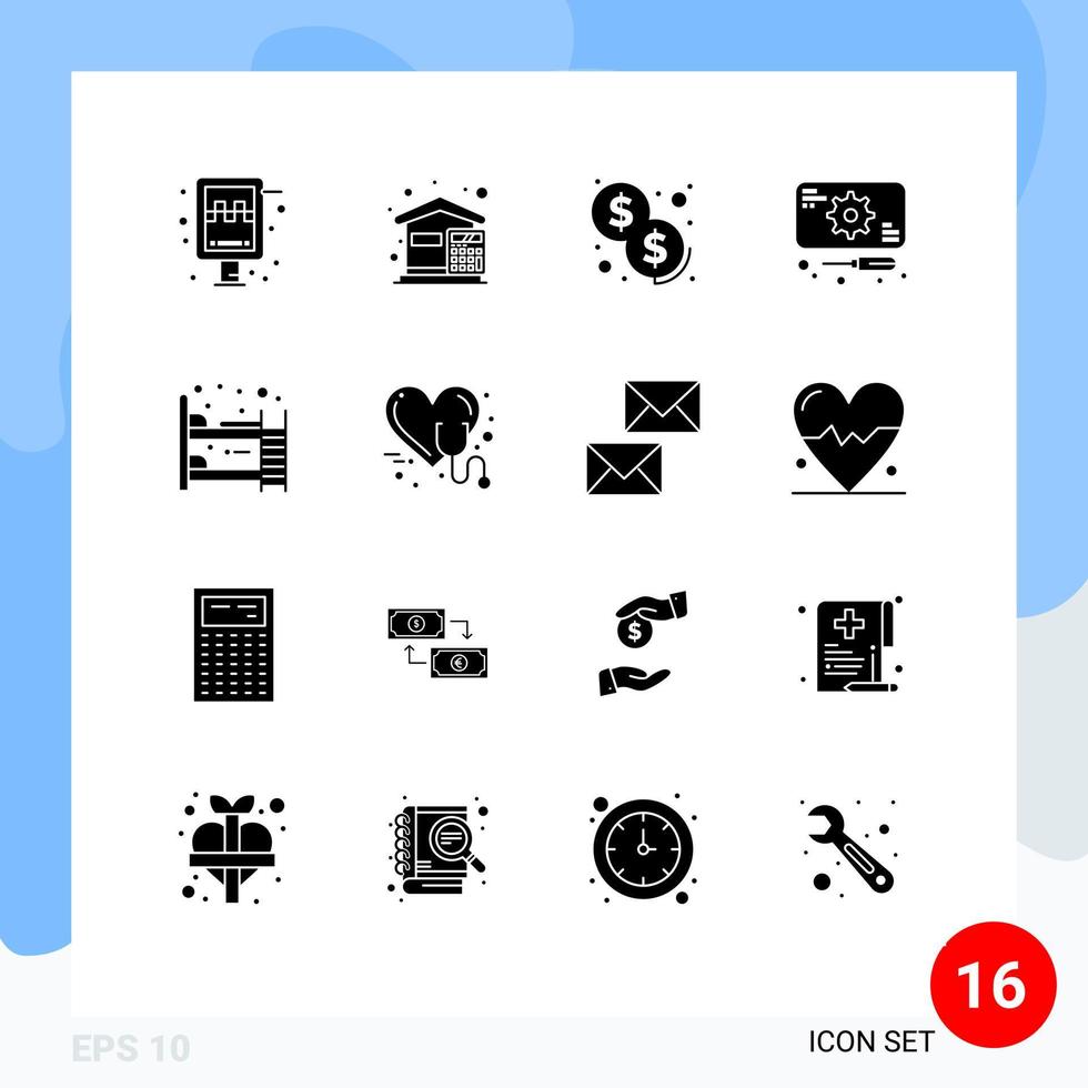 Modern Set of 16 Solid Glyphs and symbols such as bed ware service house repairs development Editable Vector Design Elements