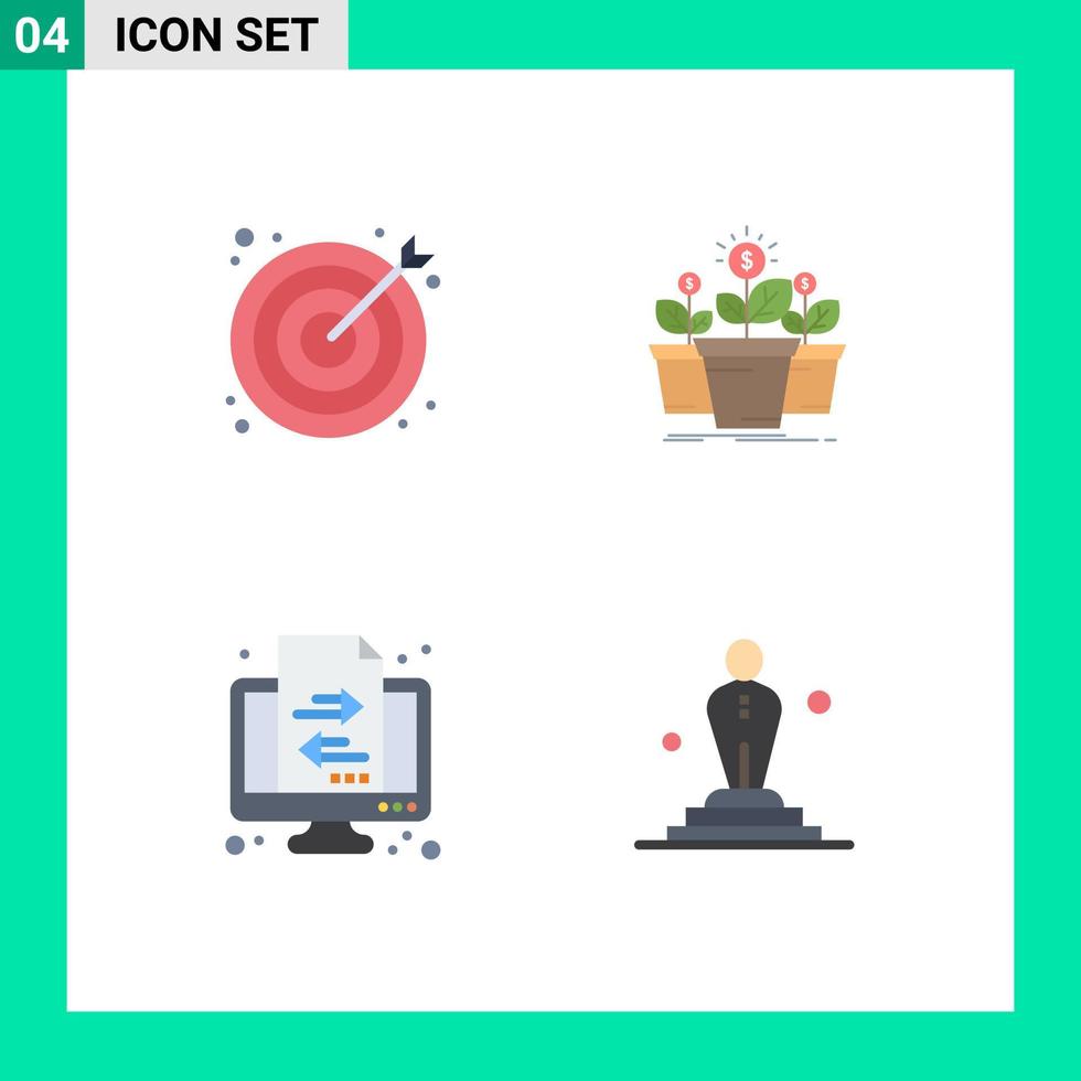 paquete de iconos planos de 4 símbolos universales de marketing árbol objetivo dinero finanzas elementos de diseño vectorial editables vector