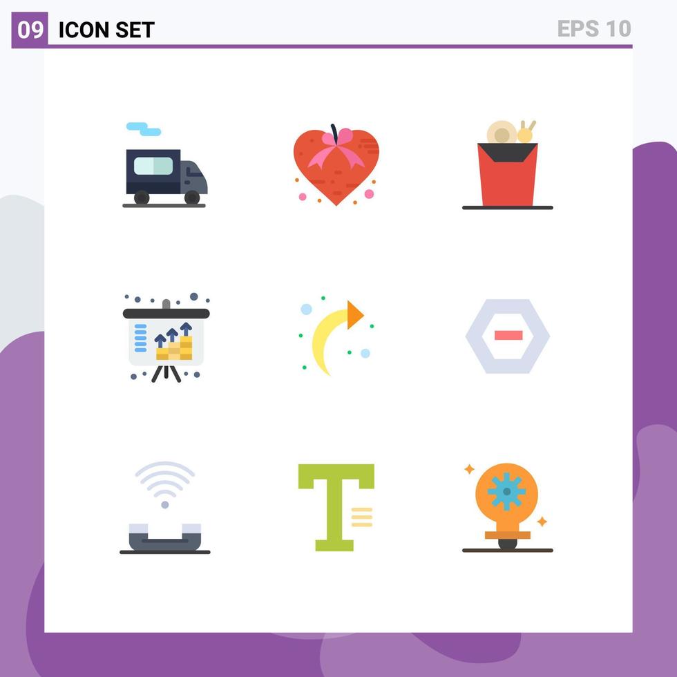 User Interface Pack of 9 Basic Flat Colors of refresh arrow noodle investment growth Editable Vector Design Elements