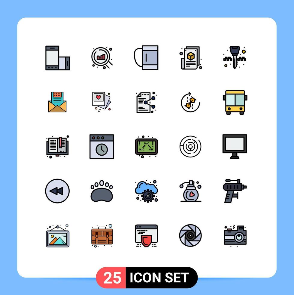 Group of 25 Filled line Flat Colors Signs and Symbols for ignition key design bag web blogging blogger Editable Vector Design Elements