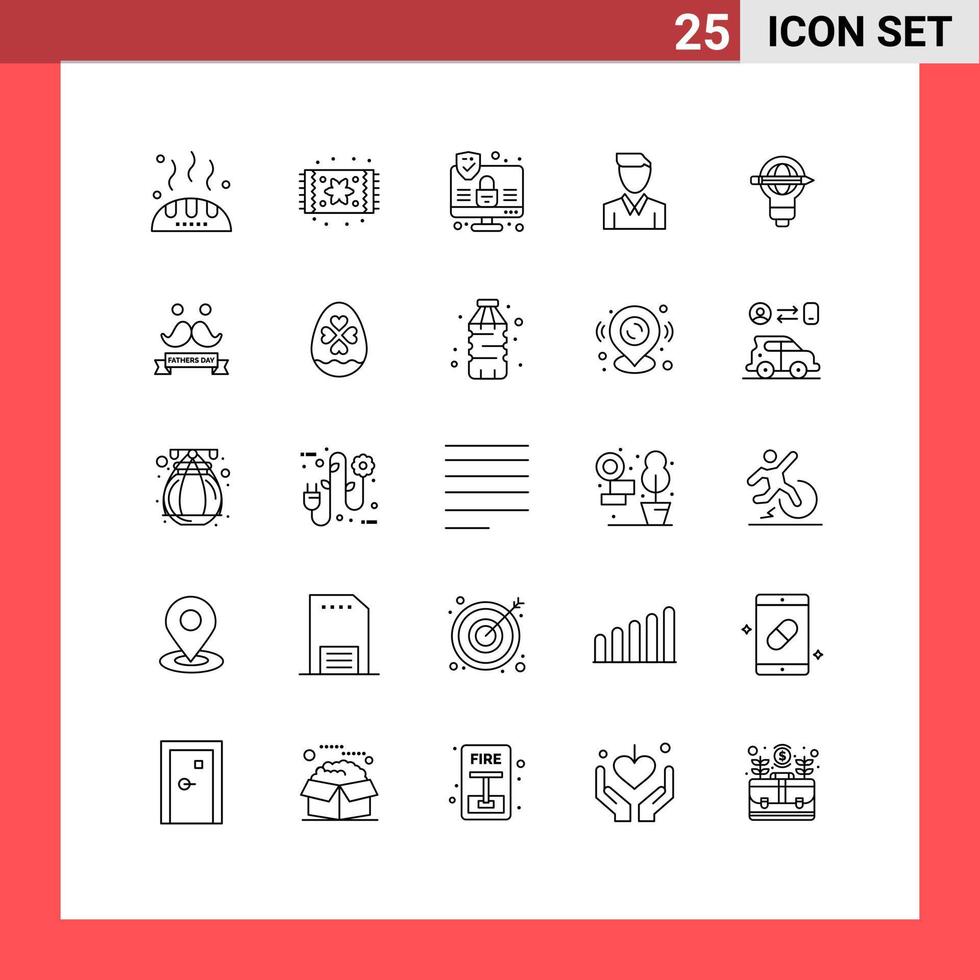 Set of 25 Commercial Lines pack for pen profile computer person human Editable Vector Design Elements