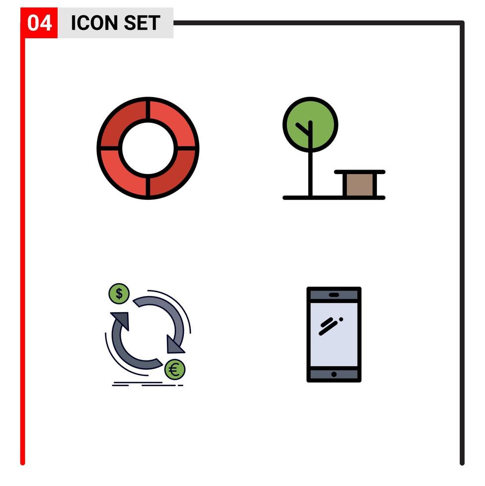 Group of 4 Modern Filledline Flat Colors Set for chart finance city place convert Editable Vector Design Elements