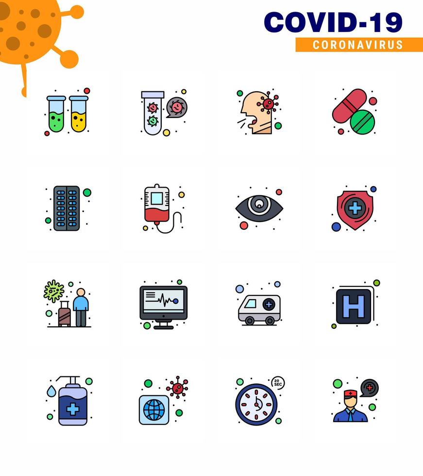 16 Flat Color Filled Line Set of corona virus epidemic icons such as care pill virus medicine people viral coronavirus 2019nov disease Vector Design Elements