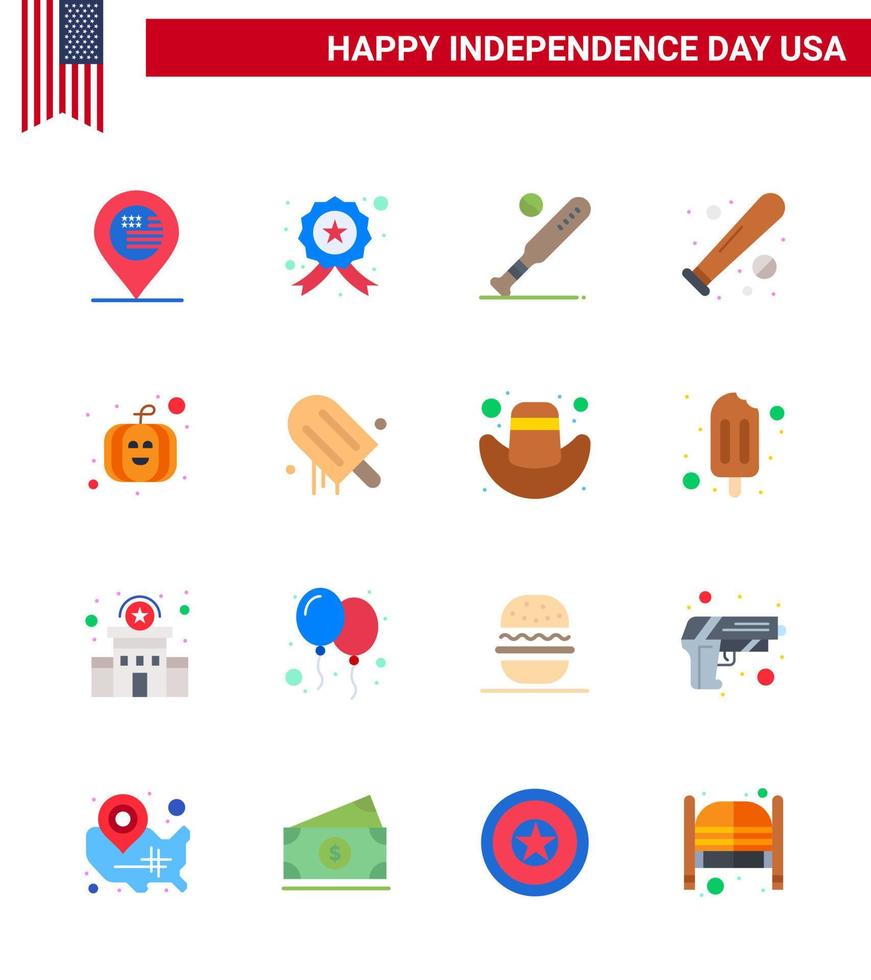 Flat Pack of 16 USA Independence Day Symbols of cream usa festival ball pumpkin usa Editable USA Day Vector Design Elements