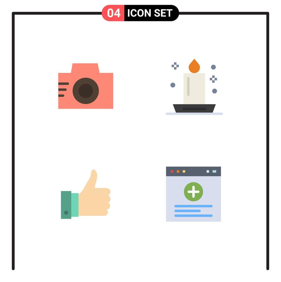 Set of 4 Vector Flat Icons on Grid for camera appriciate picture dinner good Editable Vector Design Elements