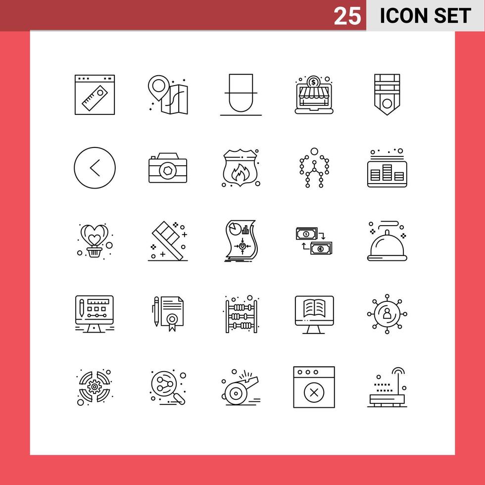 Line Pack of 25 Universal Symbols of rank badge gentleman money online shop Editable Vector Design Elements
