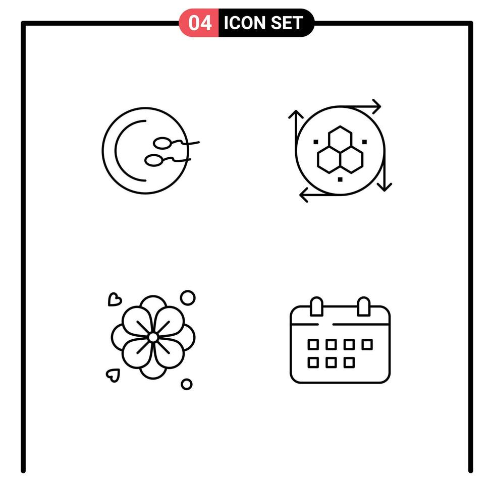 Stock Vector Icon Pack of 4 Line Signs and Symbols for process nature medicine modeling application calendar Editable Vector Design Elements