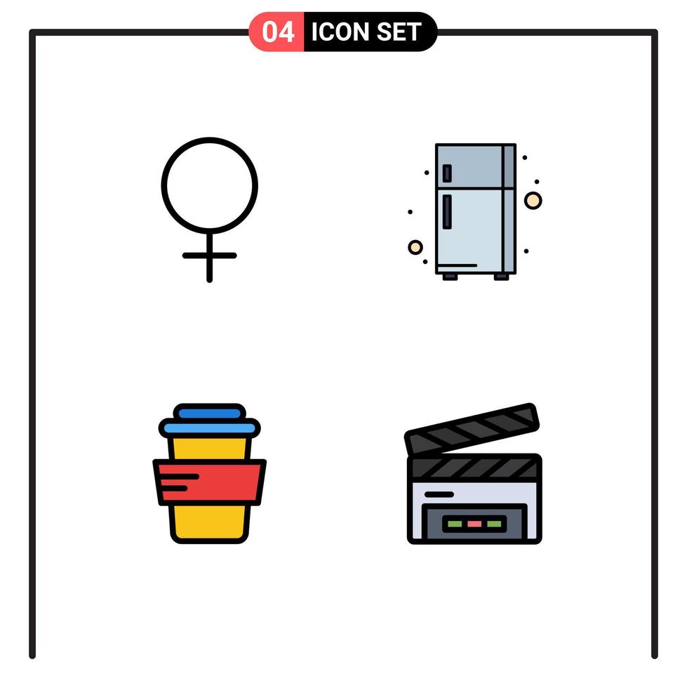 Stock Vector Icon Pack of 4 Line Signs and Symbols for female clapboard electronic device glass clapperboard Editable Vector Design Elements