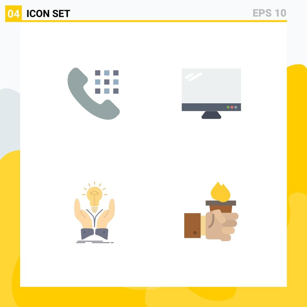 Pictogram Set of 4 Simple Flat Icons of call idea keys device creative Editable Vector Design Elements