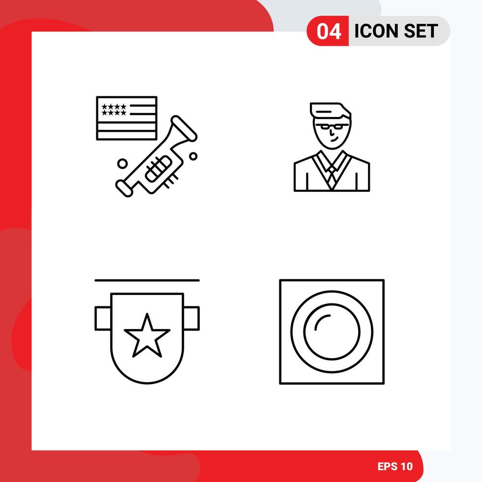 Set of 4 Modern UI Icons Symbols Signs for flag badges american manager ribbon Editable Vector Design Elements