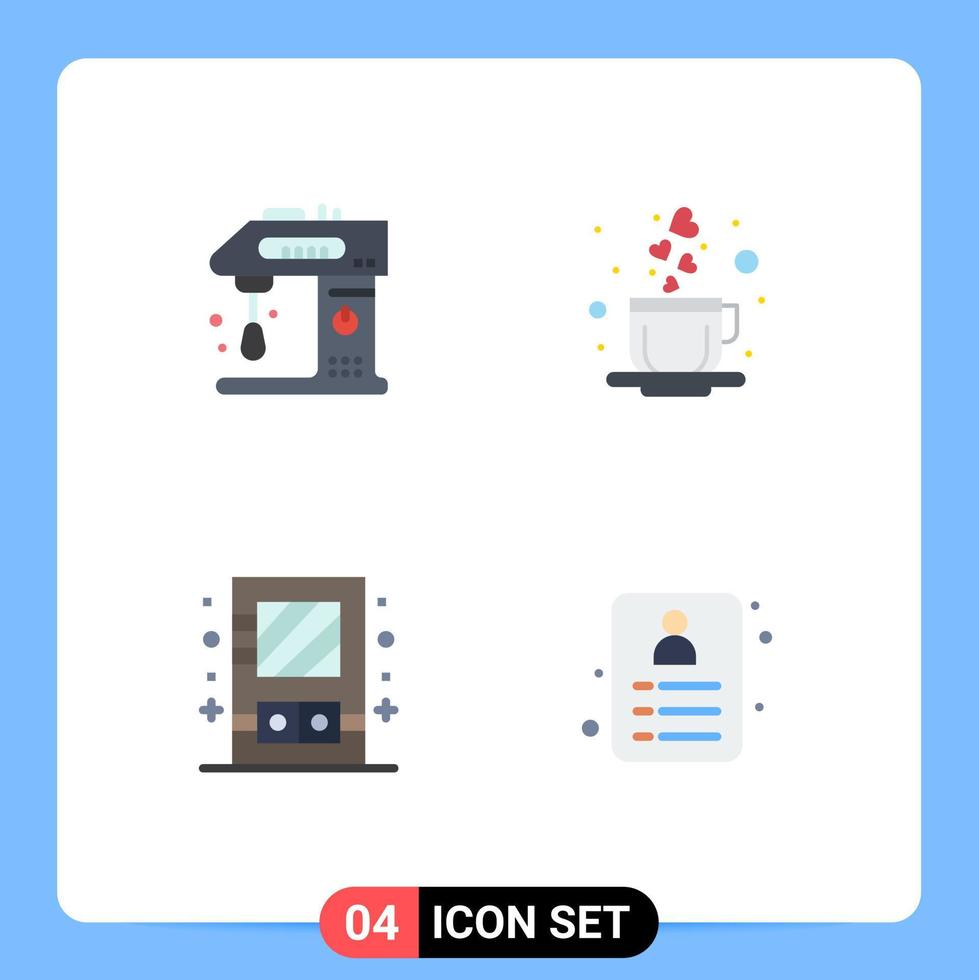 Set of 4 Commercial Flat Icons pack for appliances cabinet cooking heart utensil Editable Vector Design Elements