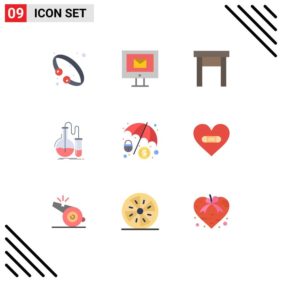 Modern Set of 9 Flat Colors and symbols such as test flask service chemistry stool Editable Vector Design Elements