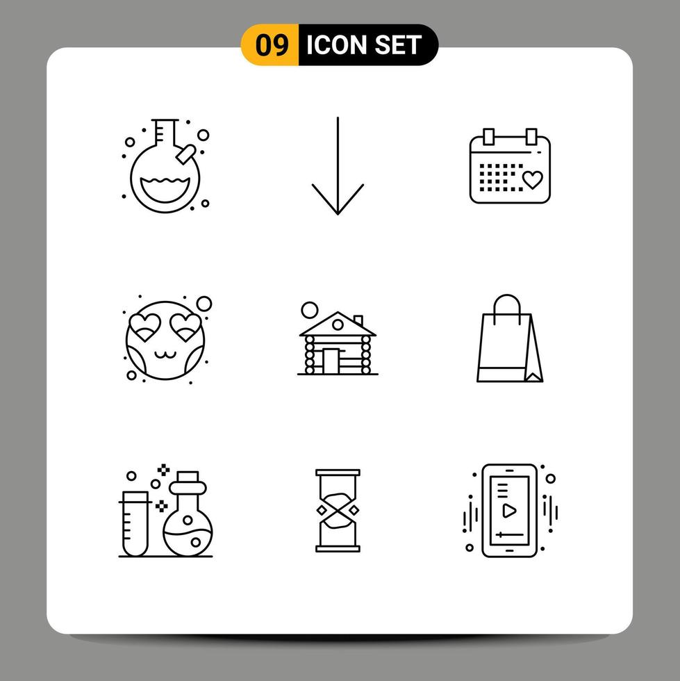 User Interface Pack of 9 Basic Outlines of bag service wedding building smiley Editable Vector Design Elements