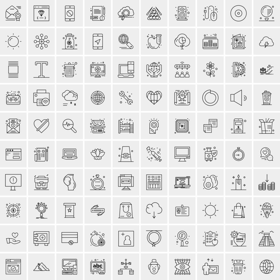 paquete de 100 iconos de líneas universales para móviles y web vector