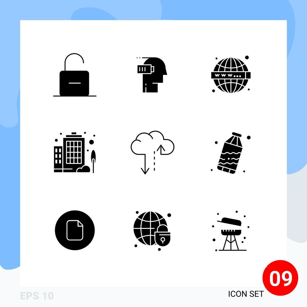 9 Universal Solid Glyph Signs Symbols of cloud enterprise mental building website Editable Vector Design Elements