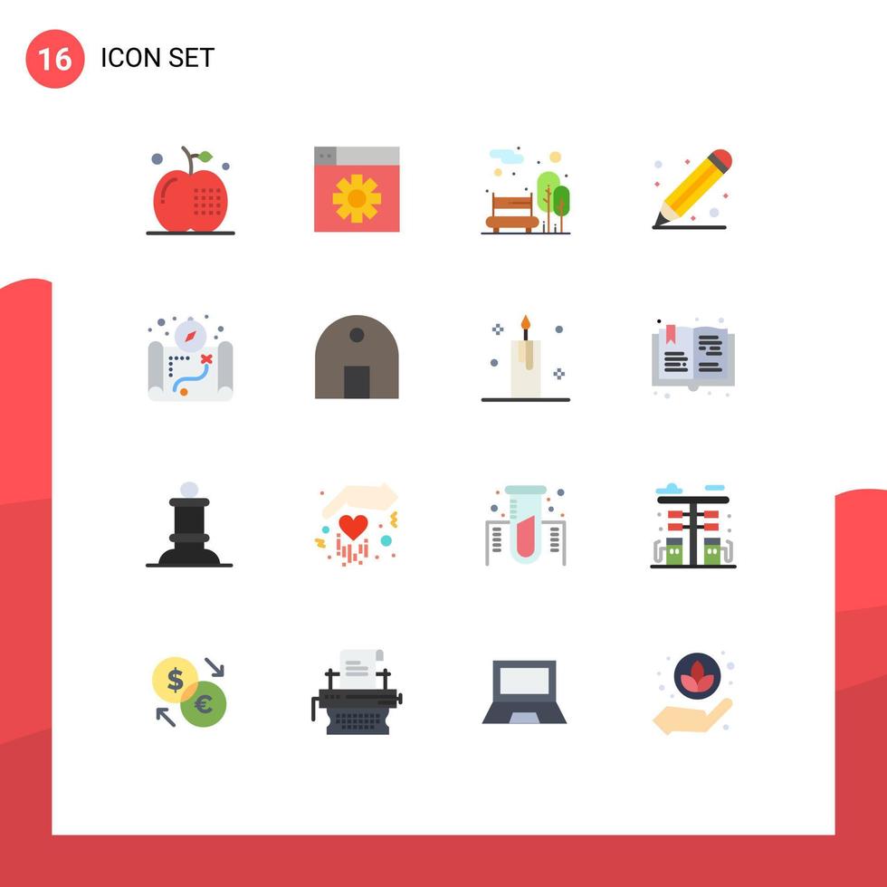 Group of 16 Flat Colors Signs and Symbols for location pencil bench school education Editable Pack of Creative Vector Design Elements