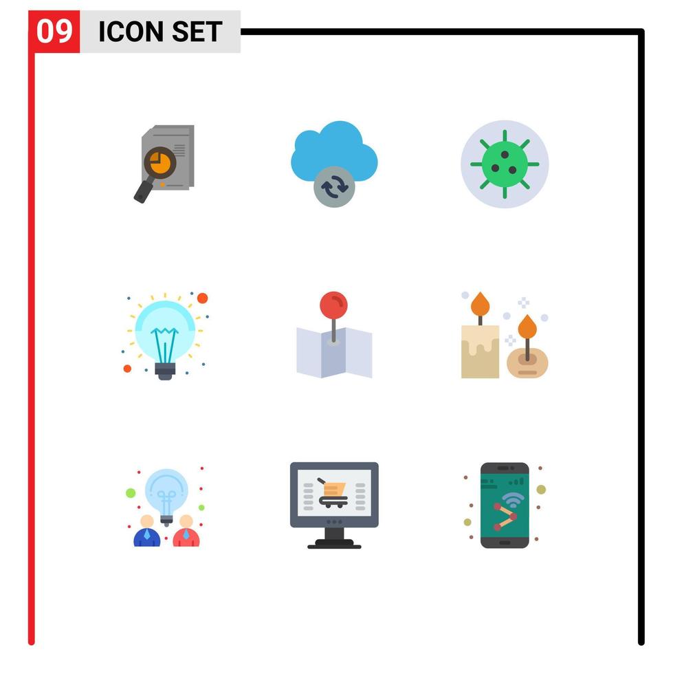 paquete de iconos de vector de stock de 9 signos y símbolos de línea para elementos de diseño de vector editables de virus de idea de datos de luz de mapa