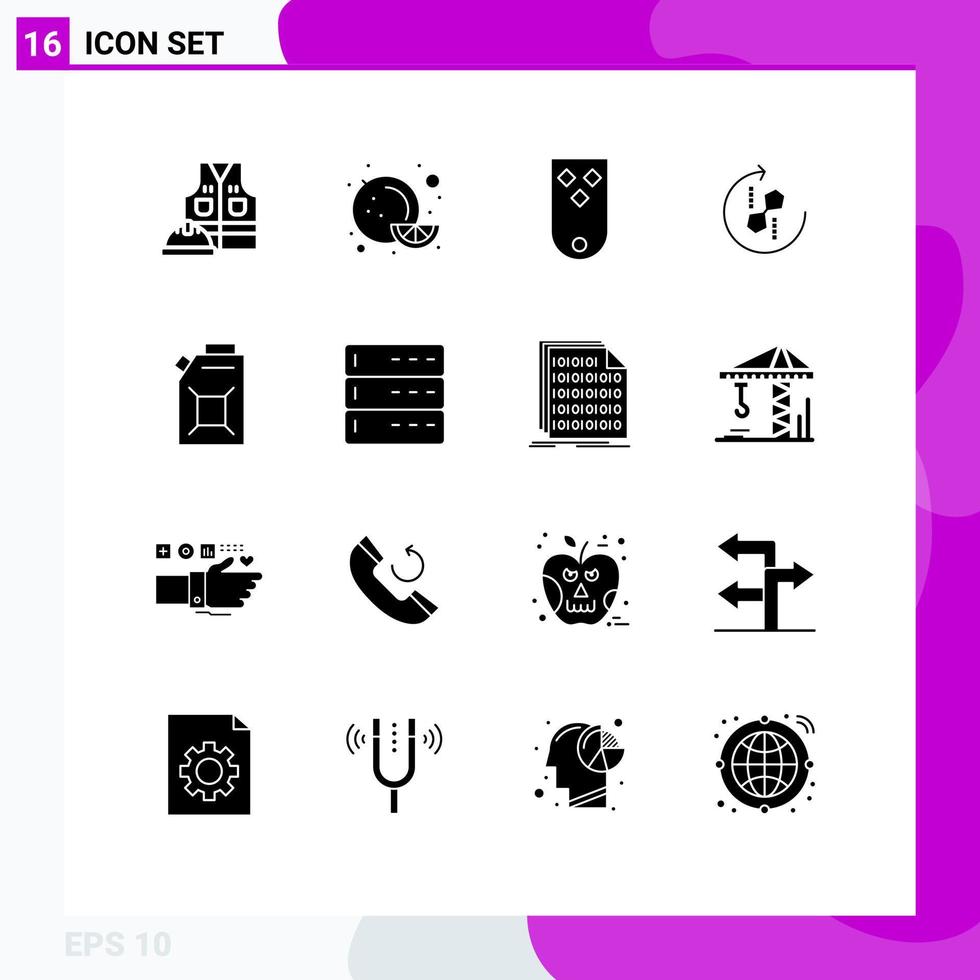 Pack of 16 creative Solid Glyphs of engine puzzle insignia recycle puzzle Editable Vector Design Elements