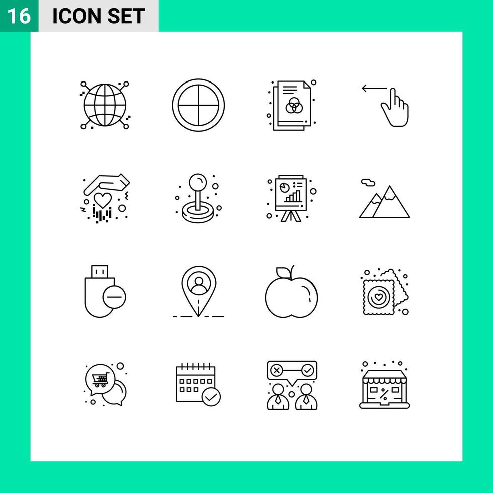 Modern Set of 16 Outlines Pictograph of love gift format left gestures Editable Vector Design Elements
