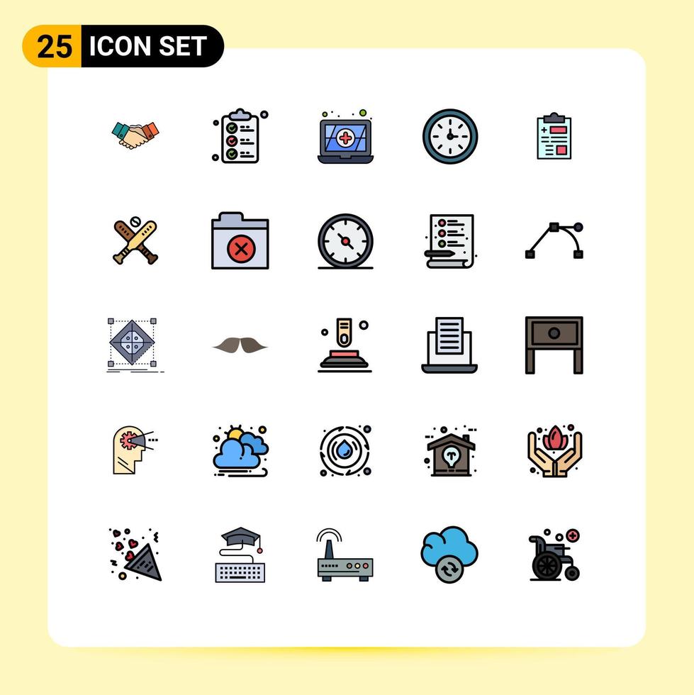 25 Universal Filled line Flat Color Signs Symbols of health report shopping tool devices Editable Vector Design Elements
