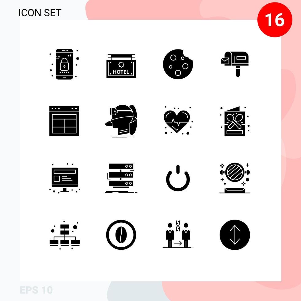 Set of 16 Modern UI Icons Symbols Signs for interface shopping breakfast mail food Editable Vector Design Elements