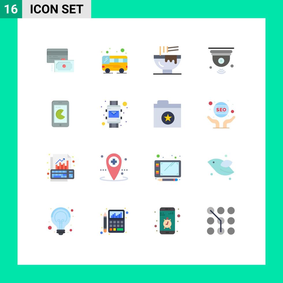 Mobile Interface Flat Color Set of 16 Pictograms of buy iot drink internet of things camera Editable Pack of Creative Vector Design Elements