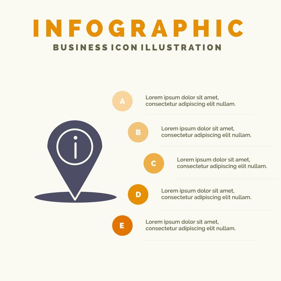 Location Navigation Place info Solid Icon Infographics 5 Steps Presentation Background vector