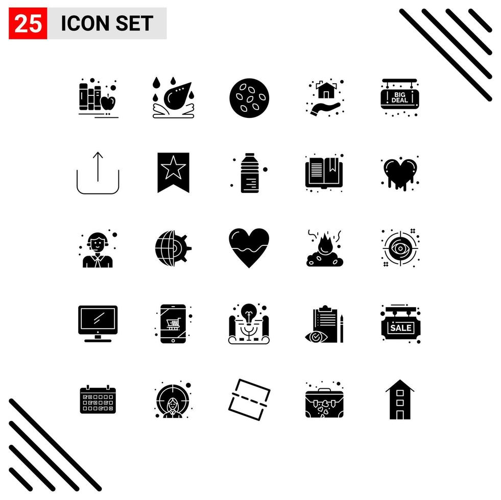 Set of 25 Commercial Solid Glyphs pack for board house seeds home giving Editable Vector Design Elements