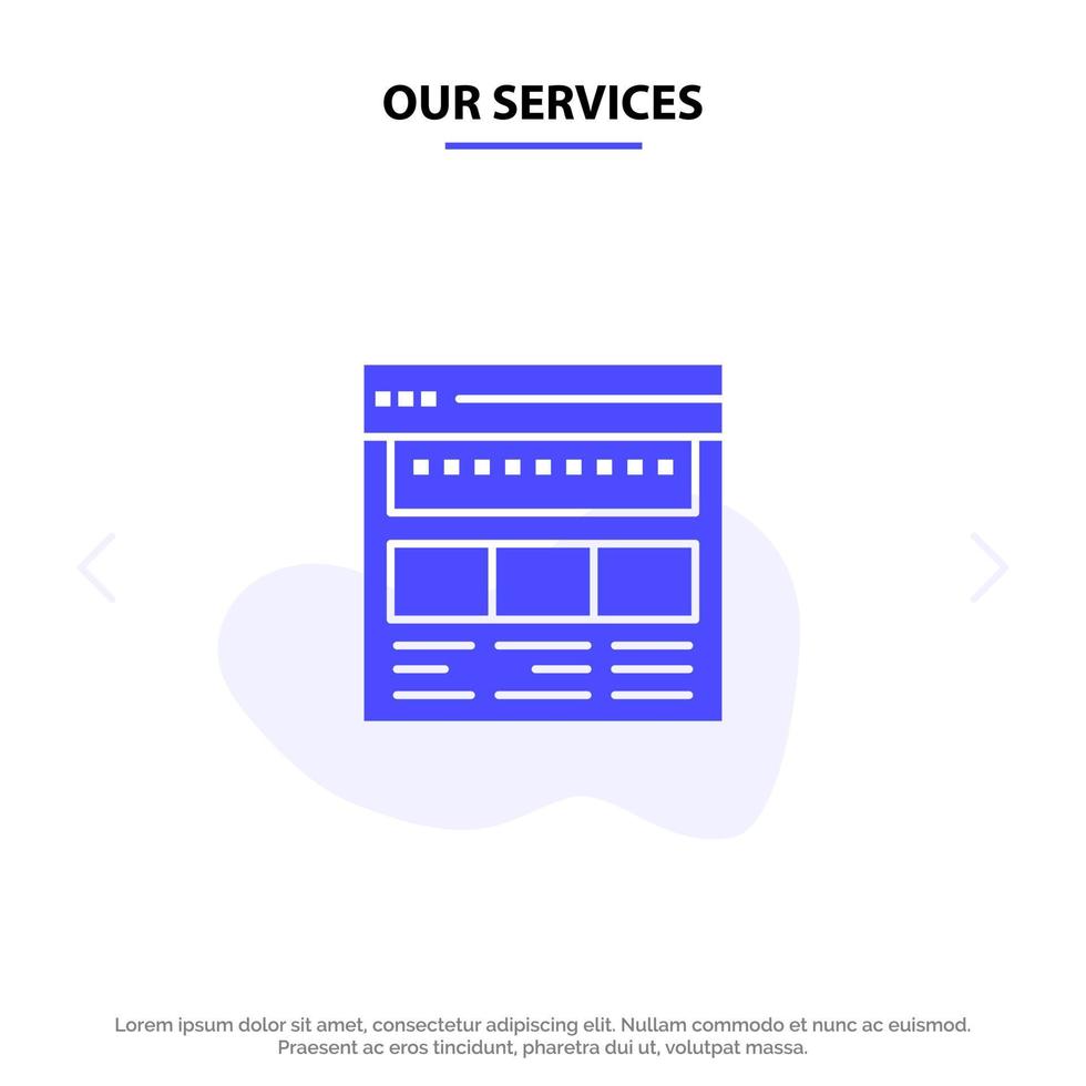 Our Services Website Browser Business Corporate Page Web Webpage Solid Glyph Icon Web card Template vector