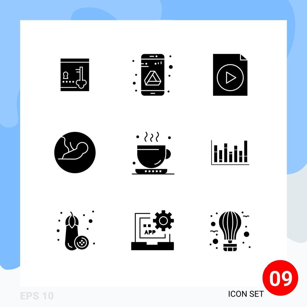 Group of 9 Modern Solid Glyphs Set for office coffee document medical biology Editable Vector Design Elements
