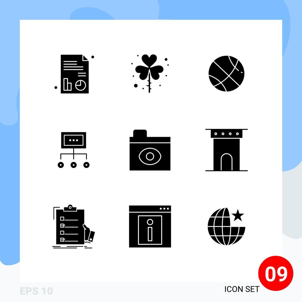 9 User Interface Solid Glyph Pack of modern Signs and Symbols of plan management sport graph business Editable Vector Design Elements