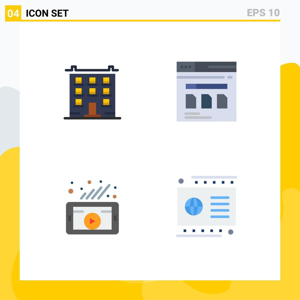 conjunto de iconos planos de interfaz móvil de 4 pictogramas de elementos de diseño de vectores editables de búsqueda segura de archivos grandes
