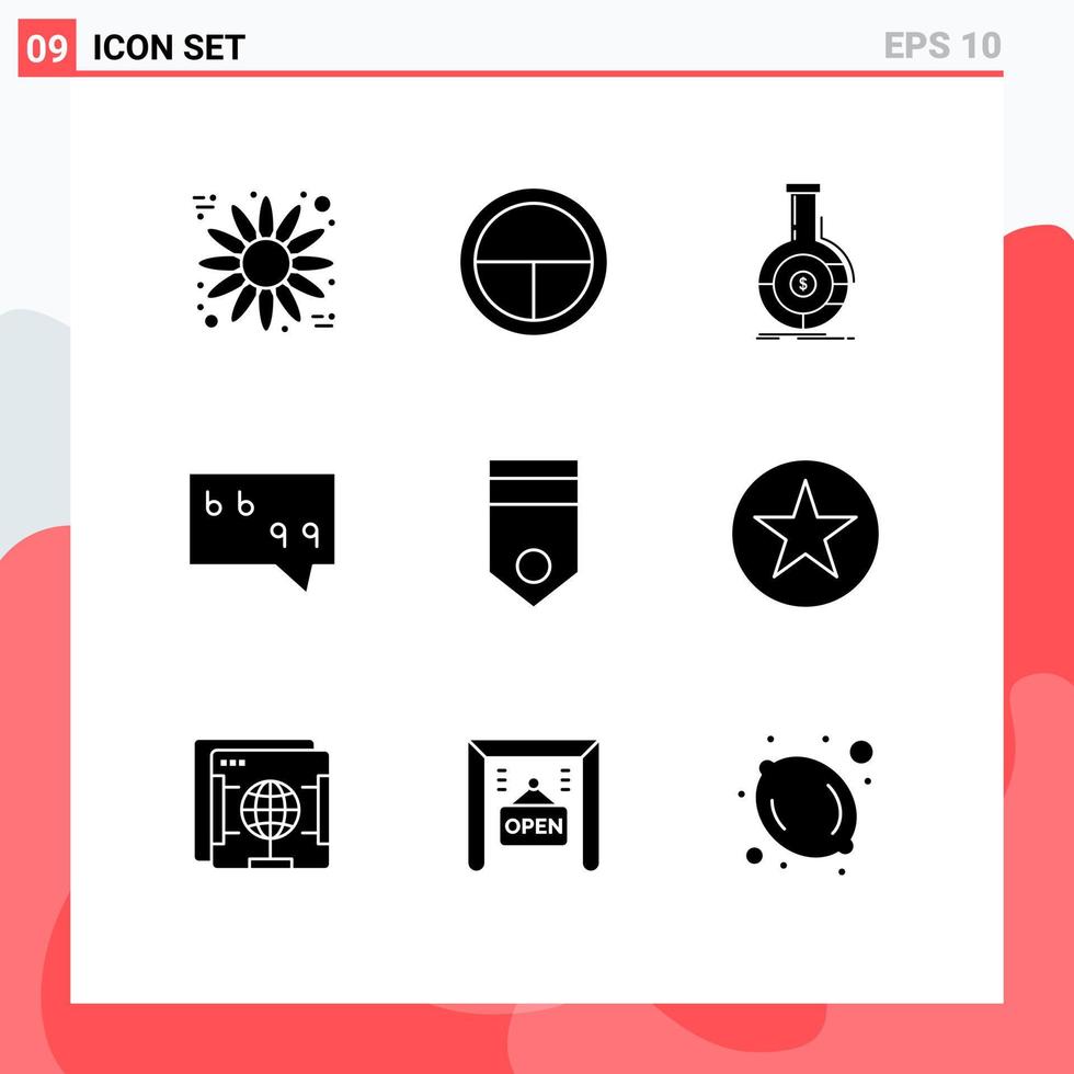 Solid Glyph Pack of 9 Universal Symbols of military army analytics quote bubble Editable Vector Design Elements