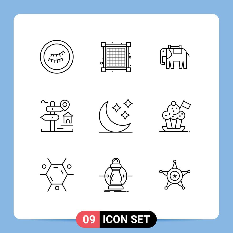 User Interface Pack of 9 Basic Outlines of weather nature indian moon real estate Editable Vector Design Elements