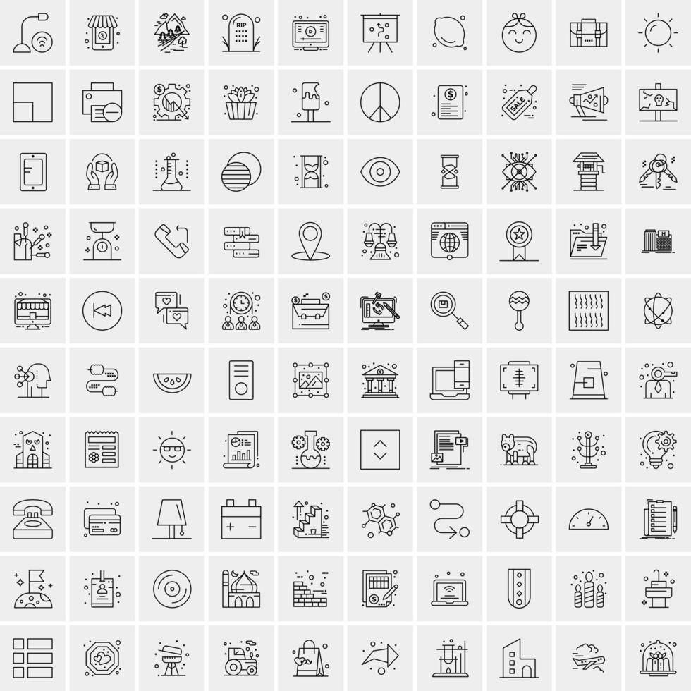 100 iconos universales de línea negra sobre fondo blanco vector