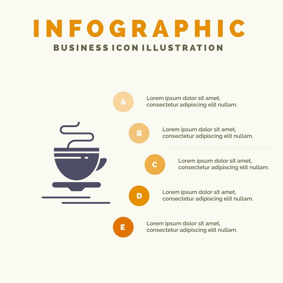 plantilla de presentación de infografías de hotel caliente de taza de té presentación de 5 pasos vector