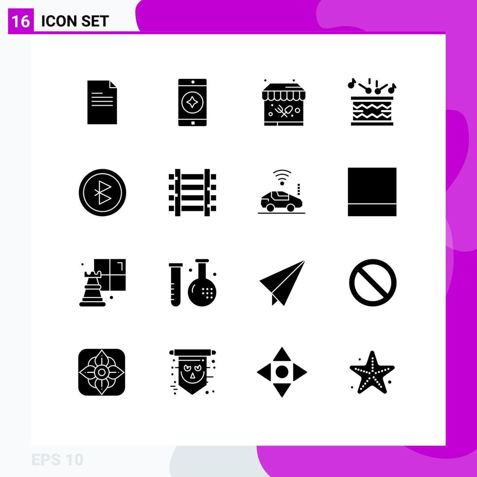 Set of 16 Modern UI Icons Symbols Signs for railways connection park bluetooth music Editable Vector Design Elements