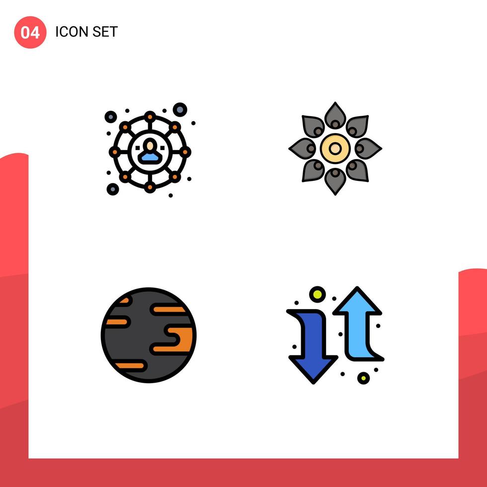 Editable Vector Line Pack of 4 Simple Filledline Flat Colors of connections earth celebrate diwali world Editable Vector Design Elements
