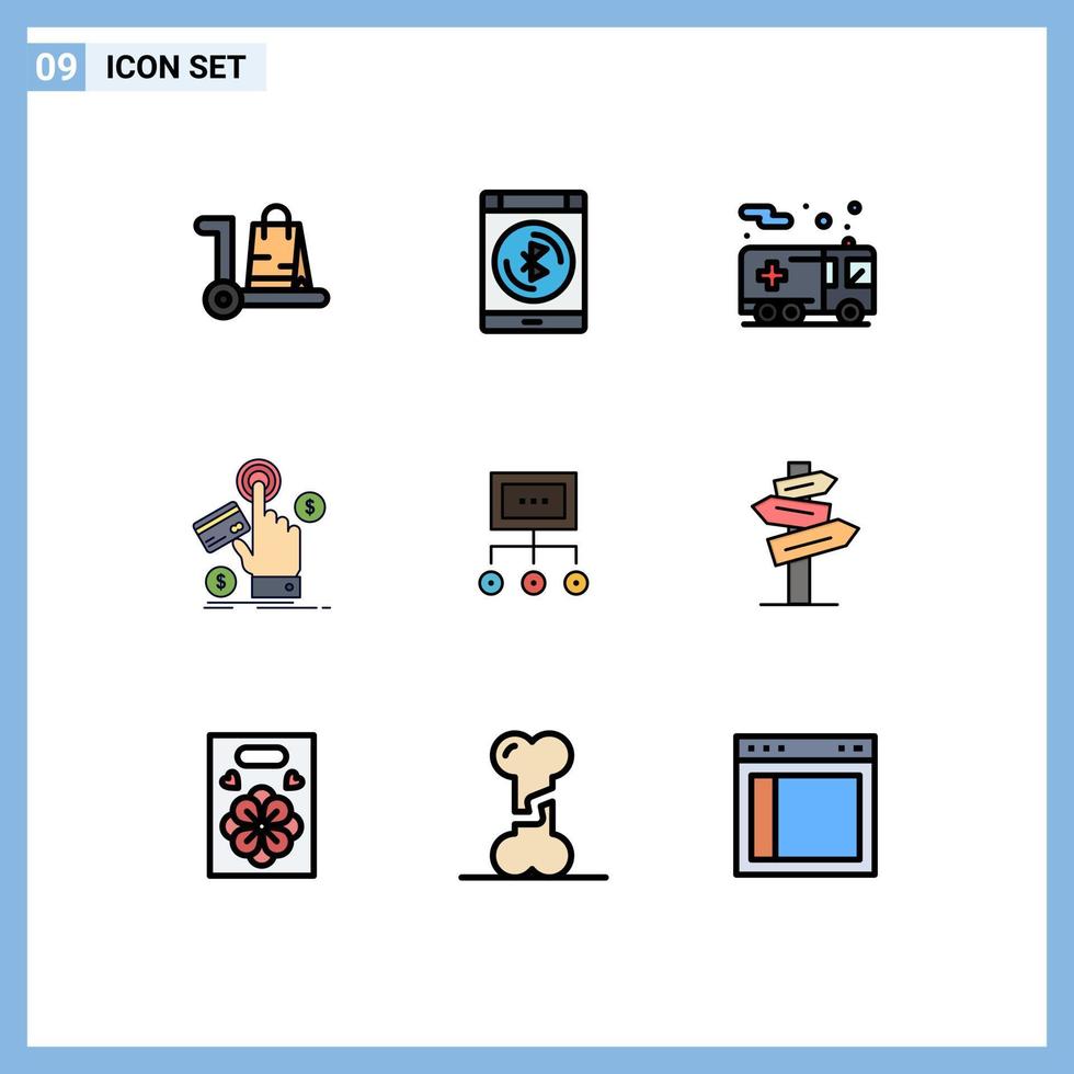 9 User Interface Filledline Flat Color Pack of modern Signs and Symbols of web pay smartphone click transportation Editable Vector Design Elements