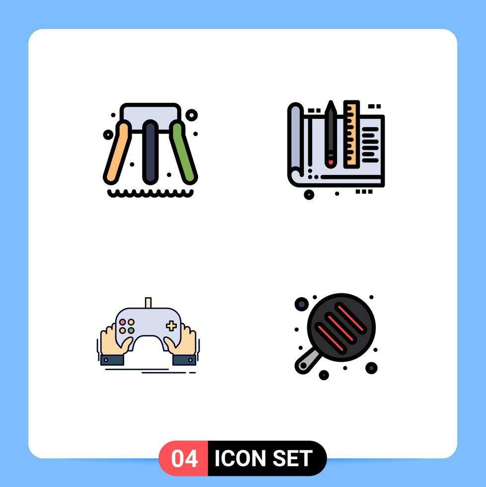 Set of 4 Modern UI Icons Symbols Signs for slider gaming architect ruler entertainment Editable Vector Design Elements