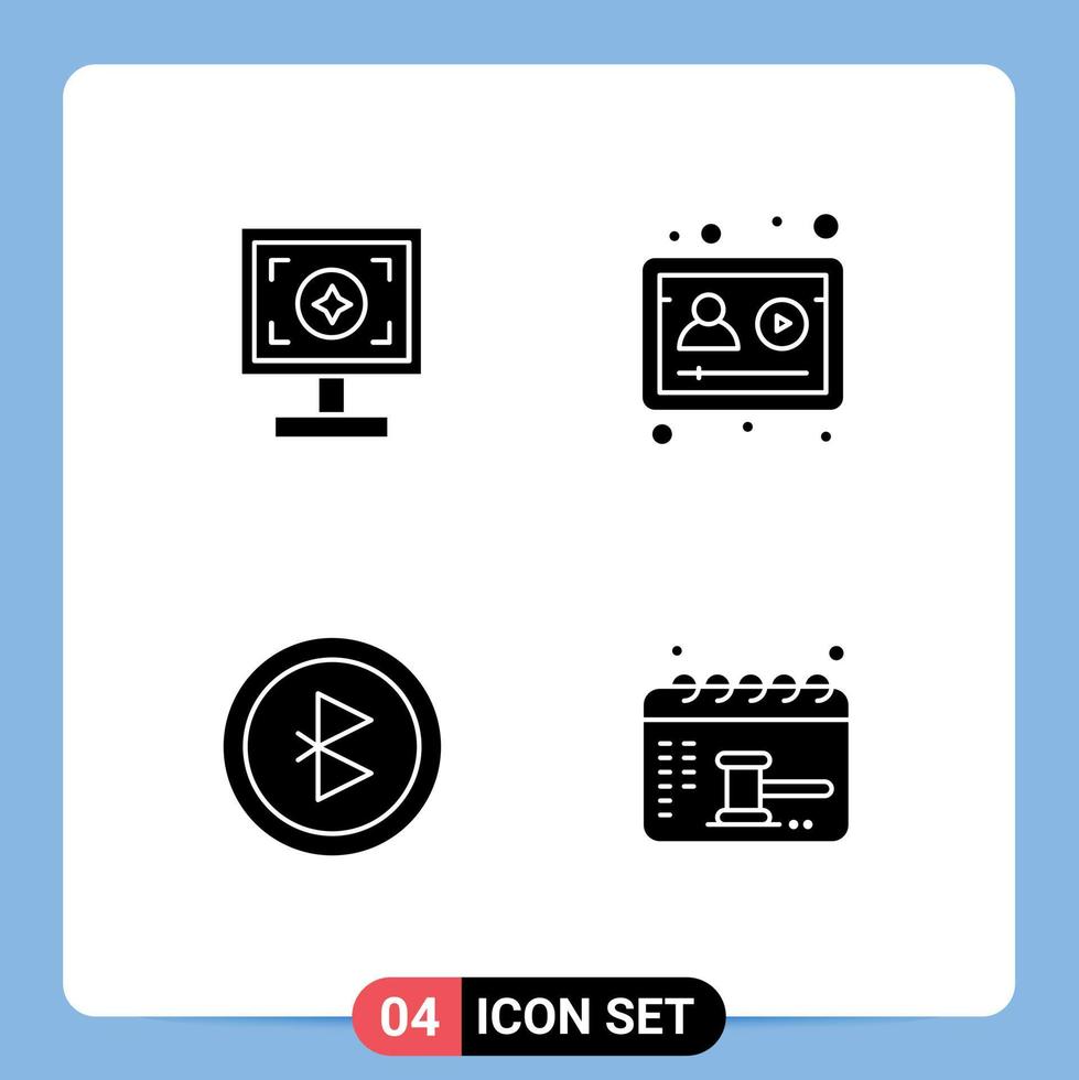 4 Universal Solid Glyphs Set for Web and Mobile Applications brand connection print profile appointment Editable Vector Design Elements