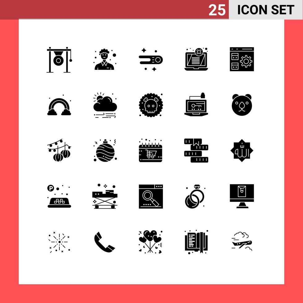 25 Thematic Vector Solid Glyphs and Editable Symbols of coding threat person laptop display Editable Vector Design Elements