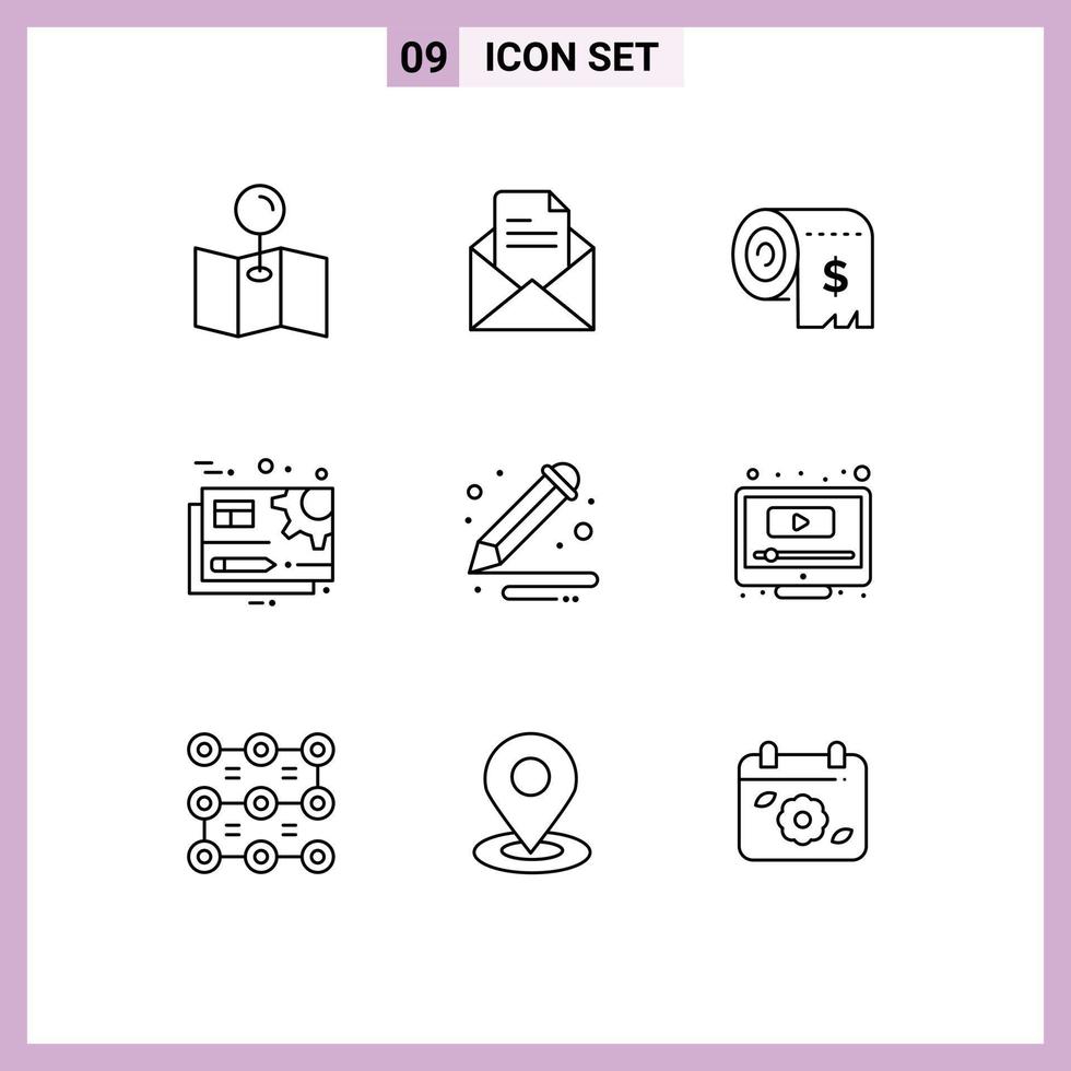 Group of 9 Outlines Signs and Symbols for arts edit costs setting file Editable Vector Design Elements