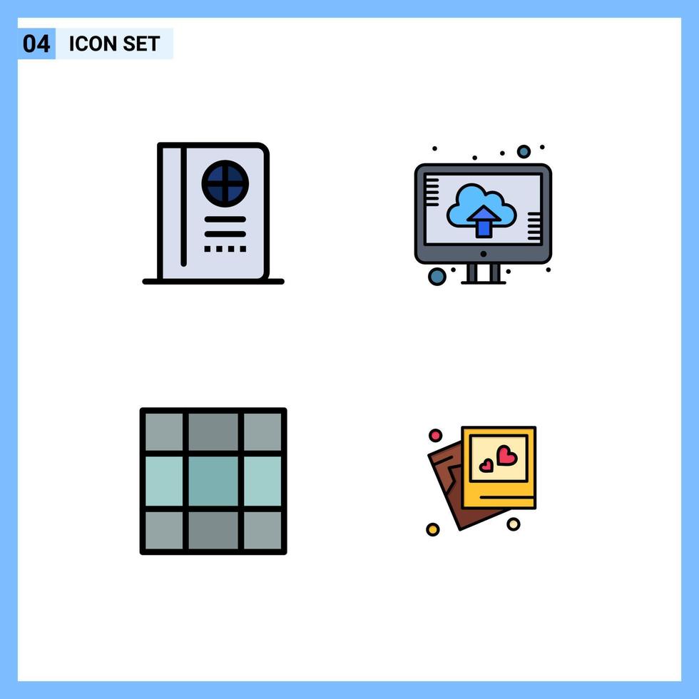 Set of 4 Modern UI Icons Symbols Signs for passport frame cloud upload heart Editable Vector Design Elements