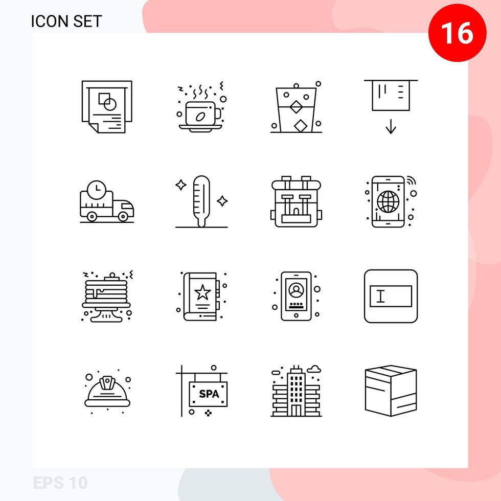 Modern Set of 16 Outlines and symbols such as delivery card hot atm glass Editable Vector Design Elements