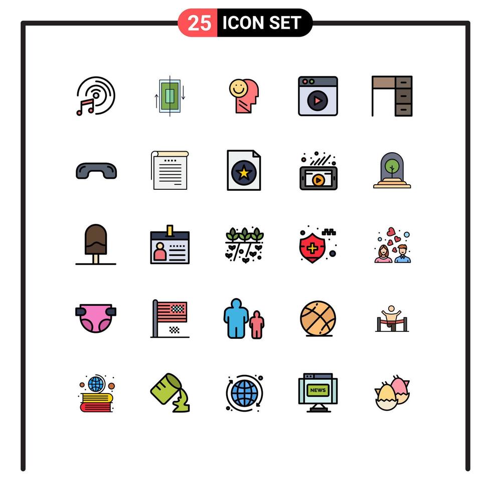 User Interface Pack of 25 Basic Filled line Flat Colors of furniture web happiness play optimism Editable Vector Design Elements